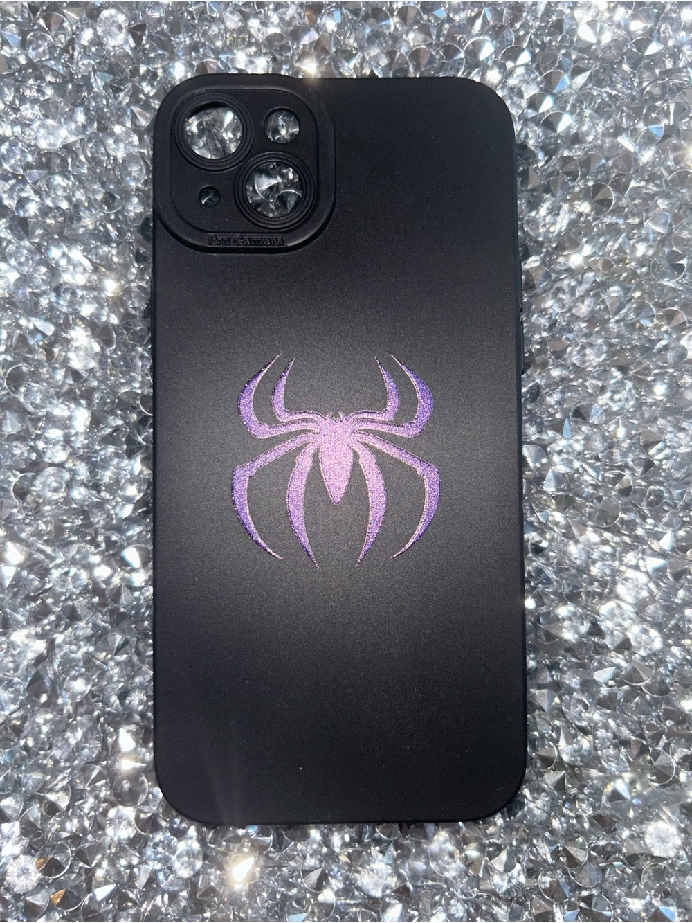 iPhone 15 plus Black Phone Case with Purple Spider Graphic - Unbranded